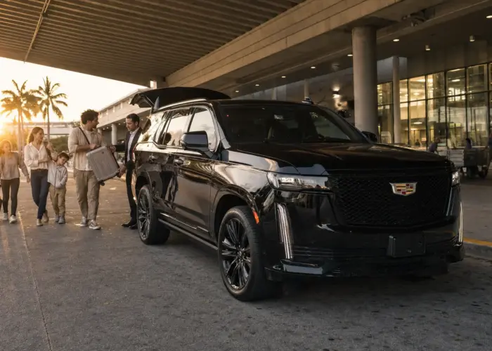 Transfer privado do Aeroporto de Miami (MIA) em SUV executiva preta com motorista